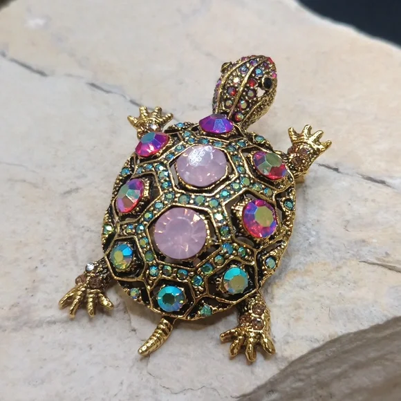 Crystal Turtle 🐢 pin brooch vintage style - Picture 7 of 7